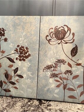 Floral Two-Panel Wall Art in Brown and Light Blue - Brand